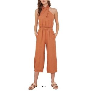 Bella Dahl Wrap Neck Linen Halter Jumpsuit NWT Size Small